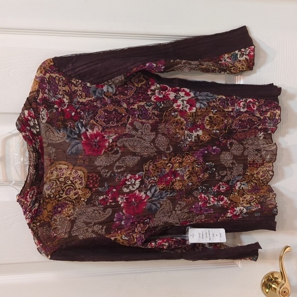 Zba Women's Long Sleeve Sheer Floral Blouse Size Medium NEW - Picture 6 of 10